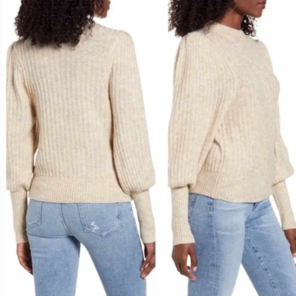 Leith Ribbed Puff Shoulder Sweater